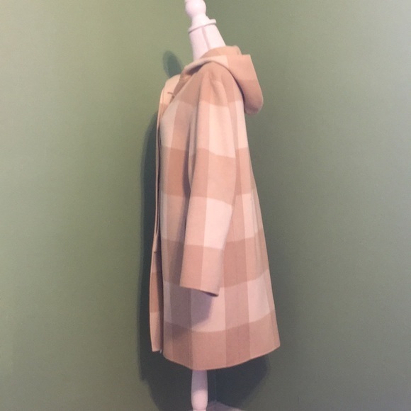 DKNY tan‎ and cream check wool hooded coat - Picture 5 of 7